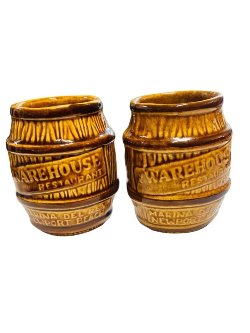 Set of 2 Vintage Warehouse Restaurant Rum Barrel Tiki Mugs Marina Del Rey Califo